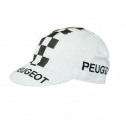 Marque Casquette Velo Equipe Vintage Peugeot Blanc Damier